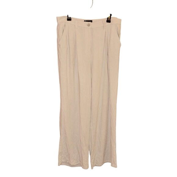 ASOS DESIGN wide leg dad pants‎ linen stone tan size 12 - Picture 1 of 7
